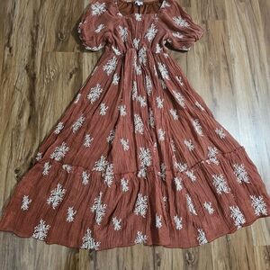 Polagram Terracotta Floral Maxi Dress